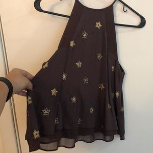 Purple and gold star racer back top